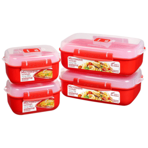 Sistema Microwave Food Storage Containers with Steam Release Vent, Dishwasher Safe Red